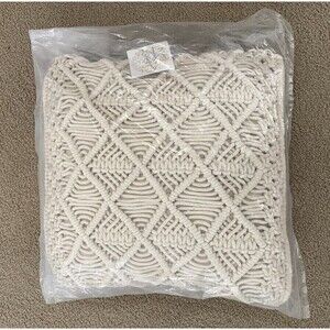 Concepts Macrame Pillow Cover Home 18x18 Cream New‎ Hand Woven Geometric Boho